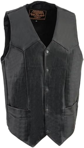 Milwaukee Leather Men's Black TALL Leather Classic V-Neck Motorcycle Biker Vest w/Snap Closure - 4