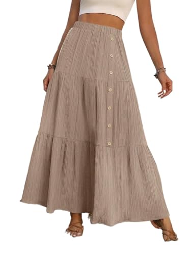 Textured Button Elastic Waist Ruffle Hem Skirt 2025 Fashion Skirts for Women