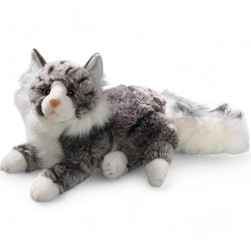 Carl Dick Katze Maine Coon grau-weiß liegend, Plüschtier, Kuscheltier ca. 30cm 3202
