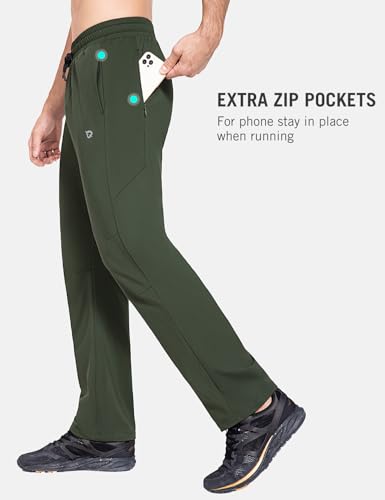 Image of baleaf Men's Fleece Lined Water Resistant Pants Winter Thermal Sweatpants with Zipper Pockets Warm Open Bottom