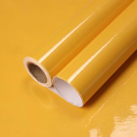 WADILE Peel and Stick Wallpaper, Shiny Contact Paper Solid Color Waterproof, Vinyl Colored Wall Paper Self Adhesive, Glossy Wallpaper Removable for Cabinets (Yellow, 23.6in * 236.2in) Cover