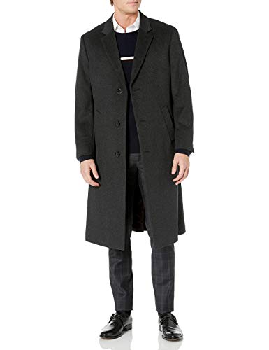 Adam Baker Men's Single Breasted 40812 Luxury Wool Full Length Topcoat - Charcoal - 44S