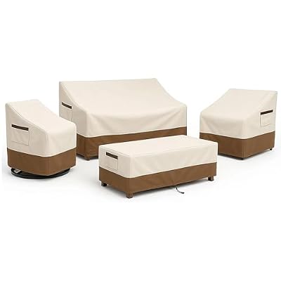 4-Piece Patio Furniture Cover Set, Waterproof Outdoor Furniture Covers for Loveseat, Patio Chairs & Coffee Table, Heavy-Duty 600D, Fade & UV-Resistant, Breathable, All-Season Protection, Beige&Brown