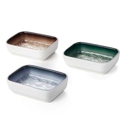Cutomo Ceramic Feeding Bowls for Small Animals, Ideal for Hamster, Guinea Pig, Hedgehog and Gerbil (Blue + Green + Brown)