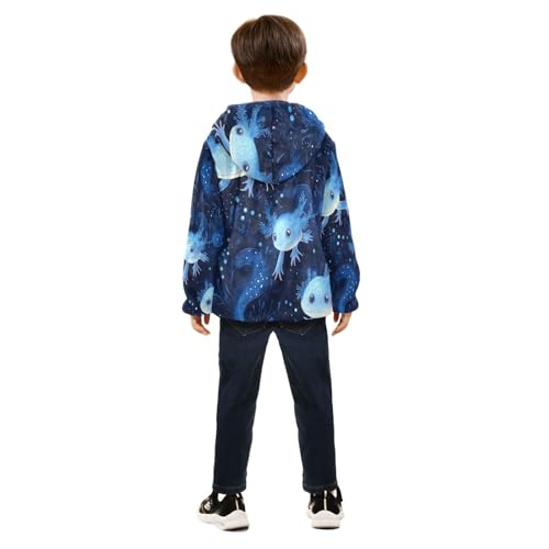 Blue Axolotl Pattern Prints Toddler Fleece Jacket Girl Boys Hooded Fleece Jacket Coat Warm Outwear Zip-up 3-10T4