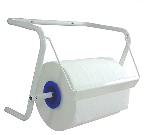 tecnokit dispenser bobina carta da banco e muro, per rotoloni asciugatutto industriali e domestici, struttura in acciaio bianco 42x25x34h con kit montaggio incluso