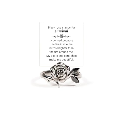 Burned And Survived Self-Love Black Rose Ring, Blooming From Darkness Black Rose Rings Love All Parts Of Yourself Creative Personalized Therapeutic Gifts Jewelry