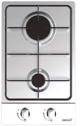 CATA GI 3002 BK Gas Stove Colour Stainless Steel Gas Hob 2 Burners Electronic Ignition Cooking Grate Made of Cast Iron Suitable for Natural Gas Power 4 kW Width 30 cm