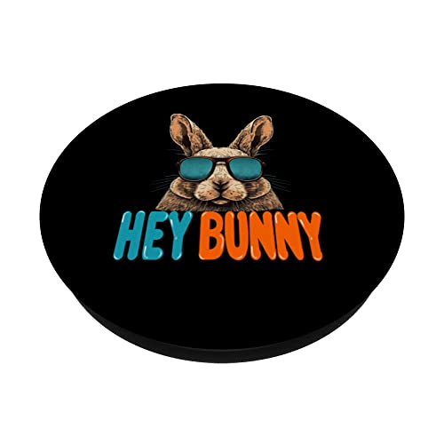 Hey Bunny Easter Egg cute rabbit with sunglasses PopSockets Swappable PopGrip, Black - Image 2