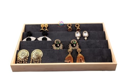 Image of Wooden Earring Velvet Jewelry Drawer Organizer Tray Stackable