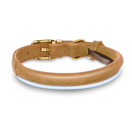 OOPSDOGGY Reflective Rolled Leather Dog Collar for Small Medium Large Dogs Puppy 8 Colors, 7 Sizes (Camel, L, 14"-18") - Image 2