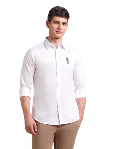 Image of U.S. POLO ASSN. Solid Tailored Fit Shirt for Men - 100% Cotton, Breathable & Comfortable, Full Sleeves Casual Shirt for Men