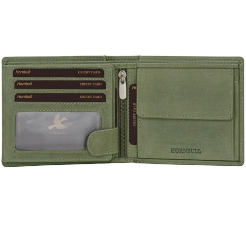 Image of HORNBULL Men's Personalized Wallet I Customized Slim Stylish Leather Purse with Name I Unique Birthday Gift for Men Boy Love Husband (Olive)