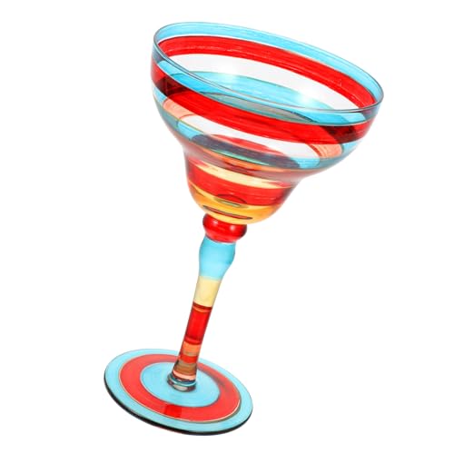 TOGEVAL Copa Margarita Pintada Mano de Cristal Decorativa para Mesa de Comedor y Coctel Vidrio para Vino Cócteles y Bebidas Variadas Diseño con Rayas Rojas Elegantes