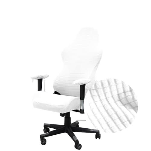 Highdi Gaming Stuhl bezug, Jacquard Einfarbig Gaming-Stuhlhussen Elastische Drehstuhl Bezug, Waschbare Gamingstuhl-Bezüge Gamingsthuhl für Computer Büro Stuhl (Weiß)