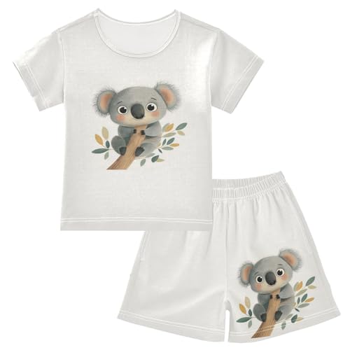 Koala Branch Leaves Ivory Pajama Set Short Sleeve Sleepwear Soft Pajamas Shorts Sets Cotton PJS 5Y