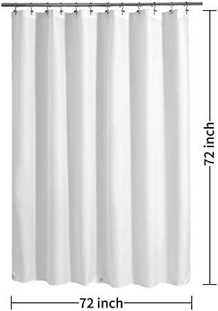 Waterproof Fabric Shower Curtain Liner - Soft Lightweight Fabric Shower Liner with 3 Magnets on Hem, Hotel Quality, Machine Washable - Standard Size, 72 x 72 Inches, White