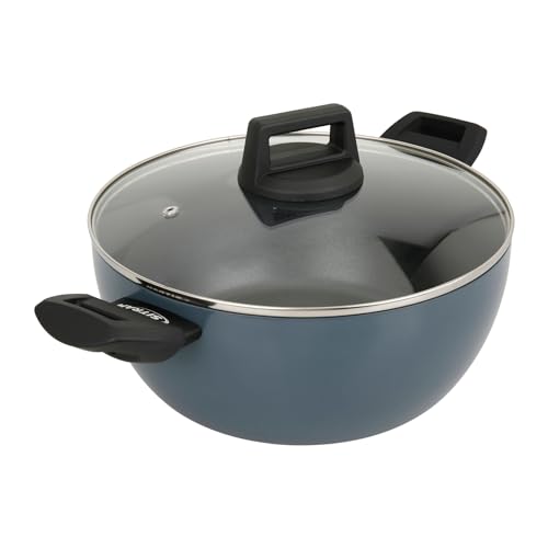 Sitram 715448 Faitout Aluminium recyclé RAVIVE Ø 26 cm H 11 cm Revêtement intérieur Whitford Xylan 2 couches sans PFOA - Coloris Bleu - Avec couvercle...