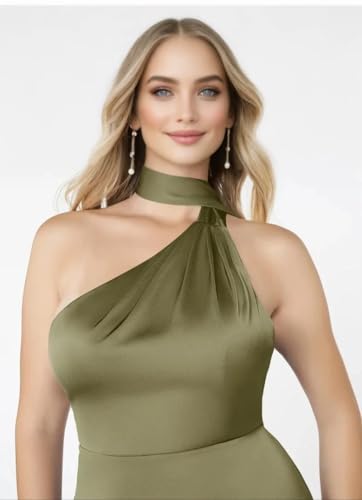 One Shoulder Satin Bridesmaid Dresses for Wedding with Scarf Mermaid Prom Dress Long Bodycon Formal Evening Gowns4