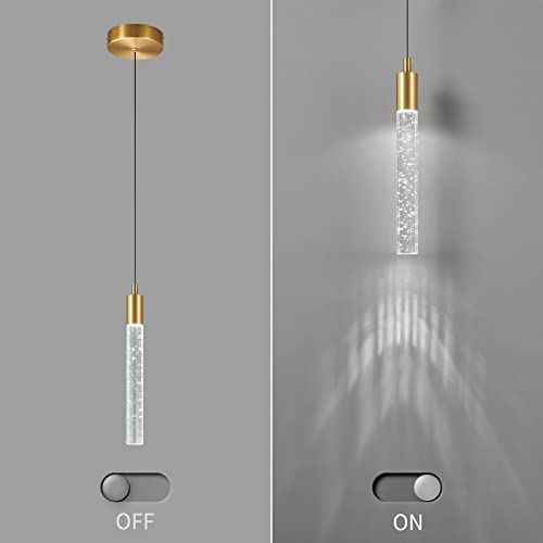 Image of Modern Kitchen Island Pendant Light Dimmable LED Gold Brass Finish Mini Crystal Pendant Lighting Bedroom Bedside Table Small Pendant Lights(2-Pack )