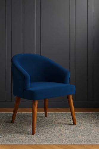 Image of WOODEN SPACE Velvetine Arm Chair for Living Room | Pure Sheesham Wood Legs & Premium Velvet Fabric | Vintage Accent Chair for Home & Office (Blue)