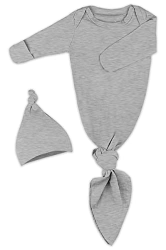 Image of Baby Knotted Gown, Super Soft Newborn Infant Long Sleeve Sleeper for Baby Girl and Boy Sleepwear with Hat Set