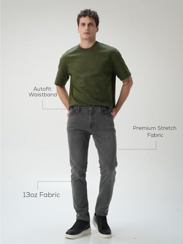 Image of Minus One Slim Fit Stretchable Mid Rise Jeans for Men | Mens Denim Cotton Pants | Stylish Ankle Length Jean