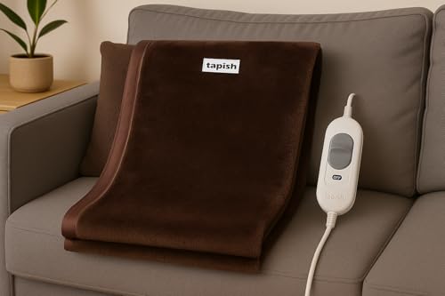 Image of Tapish Electric Blanket - Single Bed Warmer - Shock Proof (5 Years Warranty on Remote, Coral Fleece, Brown, 30x60 inches, Reversible)