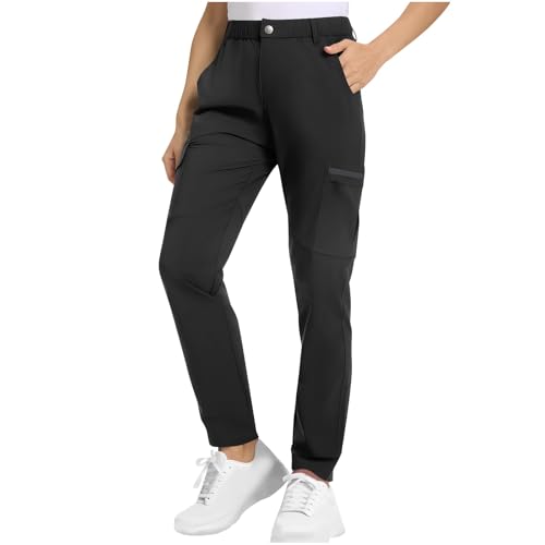 Women Cargo Hiking Pants with Pockets Casual Elastic High Waisted Work Pants Baggy Stretch Straight Leg Trousers with Pockets