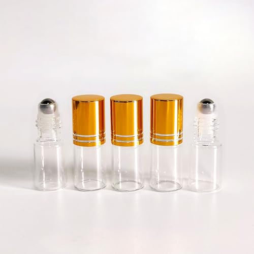 50 PCS Essential Oil Roller Bottles 3ml Clear Glass Roller Bottles with Stainless Steel Roller Ball,Gold Caps,for Travel Perfume-2 Funnels, 2 Dropper, 1 Opener(3ml)2