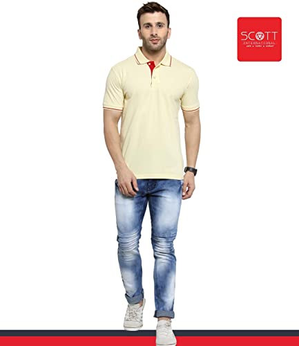 Image of Scott International Men's Organic Cotton Regular Fit Polo T-Shirt (Cream with Red, XL)