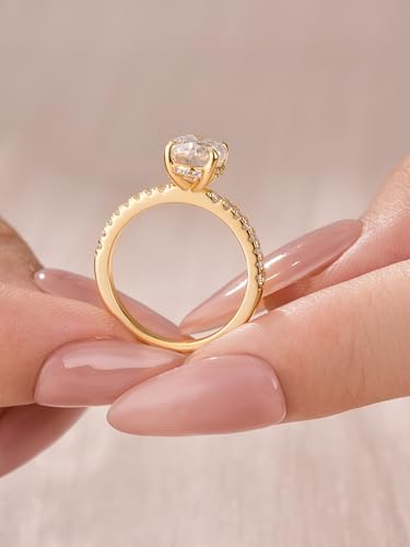 Maxinejewelry 2.0CT Oval Cut Moissanite Engagement Ring, Lab Created D Color VVS1 Clarity Stone, 14K Yellow Gold Plated Sterling Silver Solitaire Ring with Side Accents (Yellow Gold, 9) - Image 4