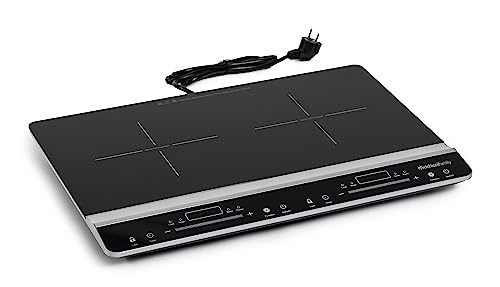 Melchioni Family TSUNAMI2 Piano cottura Induzione, Portatile, Doppia Piastra, 3100W, Vetro Nero, 2 Zone Cottura, Pannello Controllo Touch, Blocco Bambini, Temperatura regolabile 60/240° C, Timer