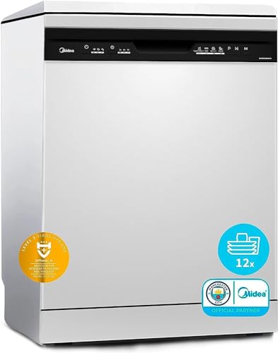 Midea Lavavajillas 60 cm+++ Blanco para 12 servicios - Lavaplatos libre instalación - Compacto con 5 Programas de Lavado integrable - Filtro Antibacterias y Programación Horaria Nuevo Modelo
