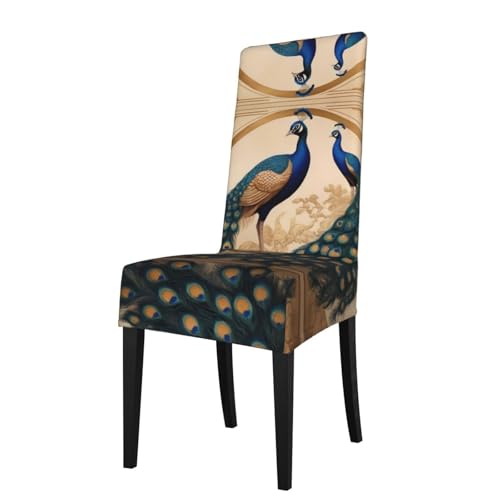 WZYWHJ Funda extraíble para silla de comedor Art Deco con estampado de pavo real, cómoda y suave, elástica para cocina, sala de estar y cena
