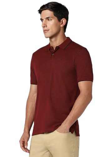 Image of Peter England Men's Premium Branded Regular Fit Half Sleeve Polo T-Shirt | Cotton Rich | Birds Eye Interlock Weave| No Pocket