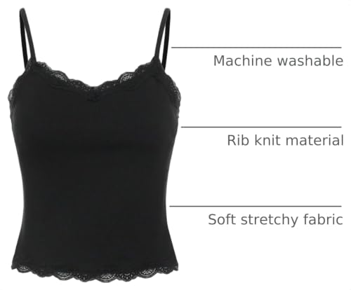 Image of SOLY HUX Girl's Lace Trim Camisoles Ribbed Spaghetti Strap Crop Tank Tops | Sleeveless, Teen Girl Top, Summer Top