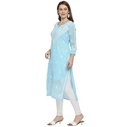 Image of indiankala4u Lucknow Chikankari Hand Embroidered Kurta for Women with Matching Inner, Georgette