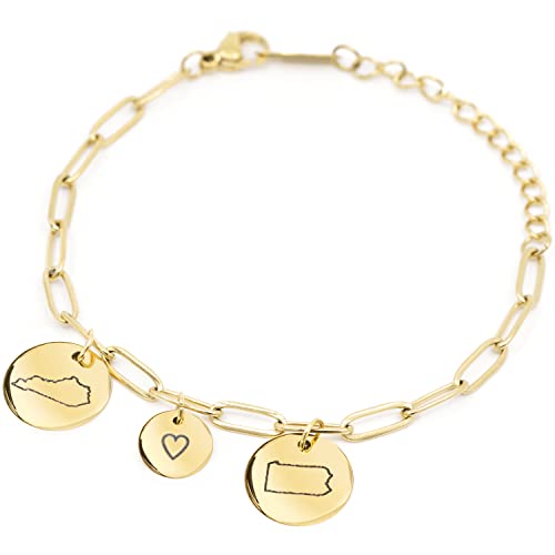 Product Image of the MignonandMignon Long Distance Friendship Bracelet with State Charm | Custom Engraved US State Bracelet for Women | Personalized Best Friend Gift Going Away Mothers Day