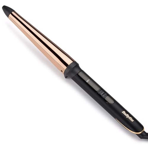 BaByliss C458E Titanium Brilliance Ferro Arricciacapelli conico in titanio, 32-19mm, tecnologia di riscaldamento Advanced Ceramics, 6 temperature fino a 210°C, punta termo-isolante