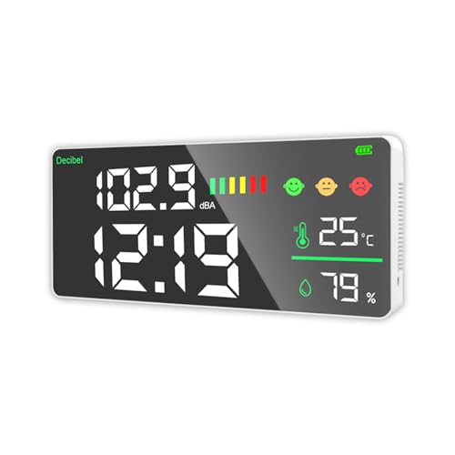 GHDVOP デシベルメーター 騒音計 測定器デシベル計 時間機能付き 壁掛け置き兼用 11インチ大画面 温湿度計 30-130 dB 夜間ライト付き 教室騒音計 デシベルレベル/温度の健康レベル/時間表示/温度/湿度 寝室/スタジオ/自宅/工場 日本語説明書付き