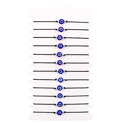 Summer Love Hand Made 12Pcs Evil Eye Bracelets Pack Bulk Set Women Men Evil Eye Anklet Jewelry Protection Braclet Black Red String Boys&Girls (12Pcs Black) #TOP17