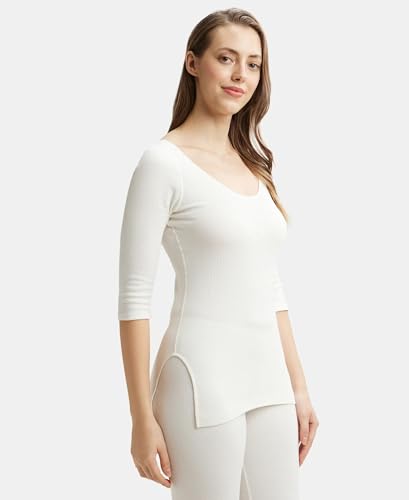 Jockey Snug Fit Low-Neck Thermal 3 Quarter Sleeved Top for Women 2503_Off White_XXL - Image 2 thumbnail