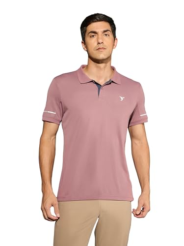 Image of TECHNOSPORT Men's Solid Slim Fit Polo Collar T-Shirt TECHNOCOOL+ Half Sleeve Button Polyester for Gym Running Workout UPF50+ Anti Odour