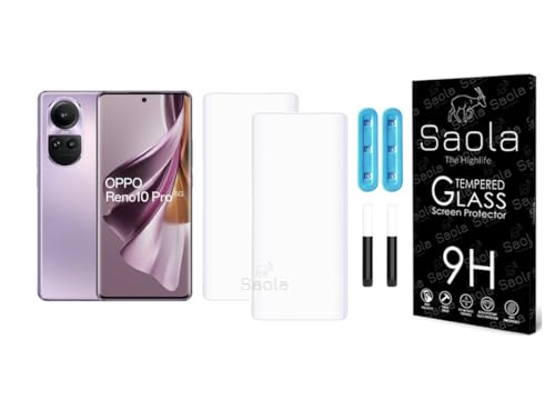Image of Saola Curved UV Tempered Glass For Oppo Reno 10 Pro 5G. Comes With UV Light & Glue For Finest Pasting. Edge To Edge Protection With Case Friendly Fit. (Pack Of 2)