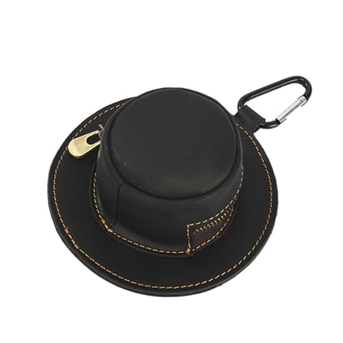 Cow Boy Hat Shaped Small Coin Purse for Men Women Genuine Leather Zippered Bag Change Organiser Miniature Wallet Genuine Leather Keychain Wallet, Black, One Size