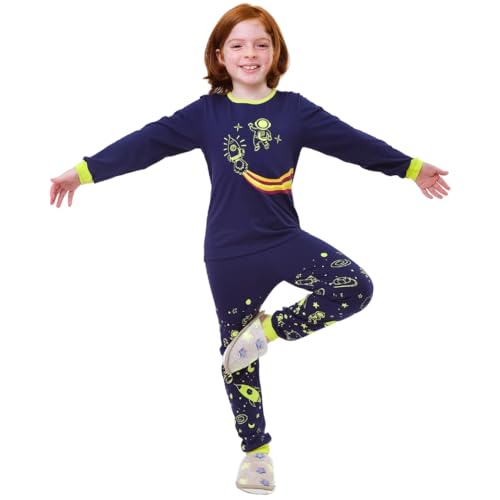 Pijama infantil Menino e Menina Neon, Abelhinha, Capivara, conjunto inverno, manga longa, algodão (BR, Idade, 10 Anos, Regular, Astronauta: BRILHA NO ESCURO)