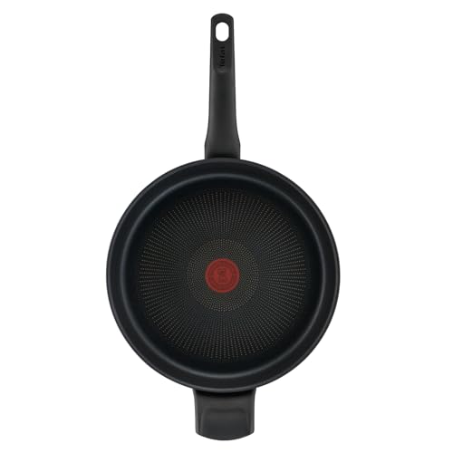 Foto von Tefal Hard Titanium On Schmorpfanne 28 cm mit Deckel, Bratpfanne Induktion, Aluminium, Antihaftversiegelung, Thermo-Signal bei idealer Brattemperatur, für alle Herdarten geeignet, Schwarz, G28837