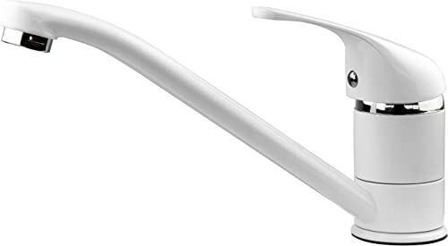 Xcel Home Robinet mitigeur de cuisine rond en laiton avec tuyaux et raccords standard britanniques Blanc