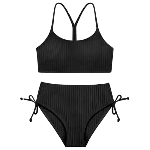 Weixinbuy Girls Swimsuits Summer Bathing Suit for Teens Girls 2 Piece Bikini Set Solid Beach Swimsuit Swimwear for Girls